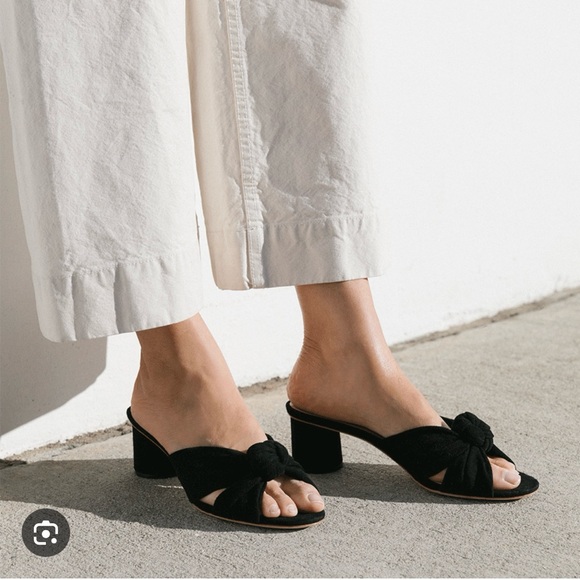 Loeffler Randall Shoes - Loeffler Randall Celeste Mid-Heel Knot Slide Black Suede Sz 6.5